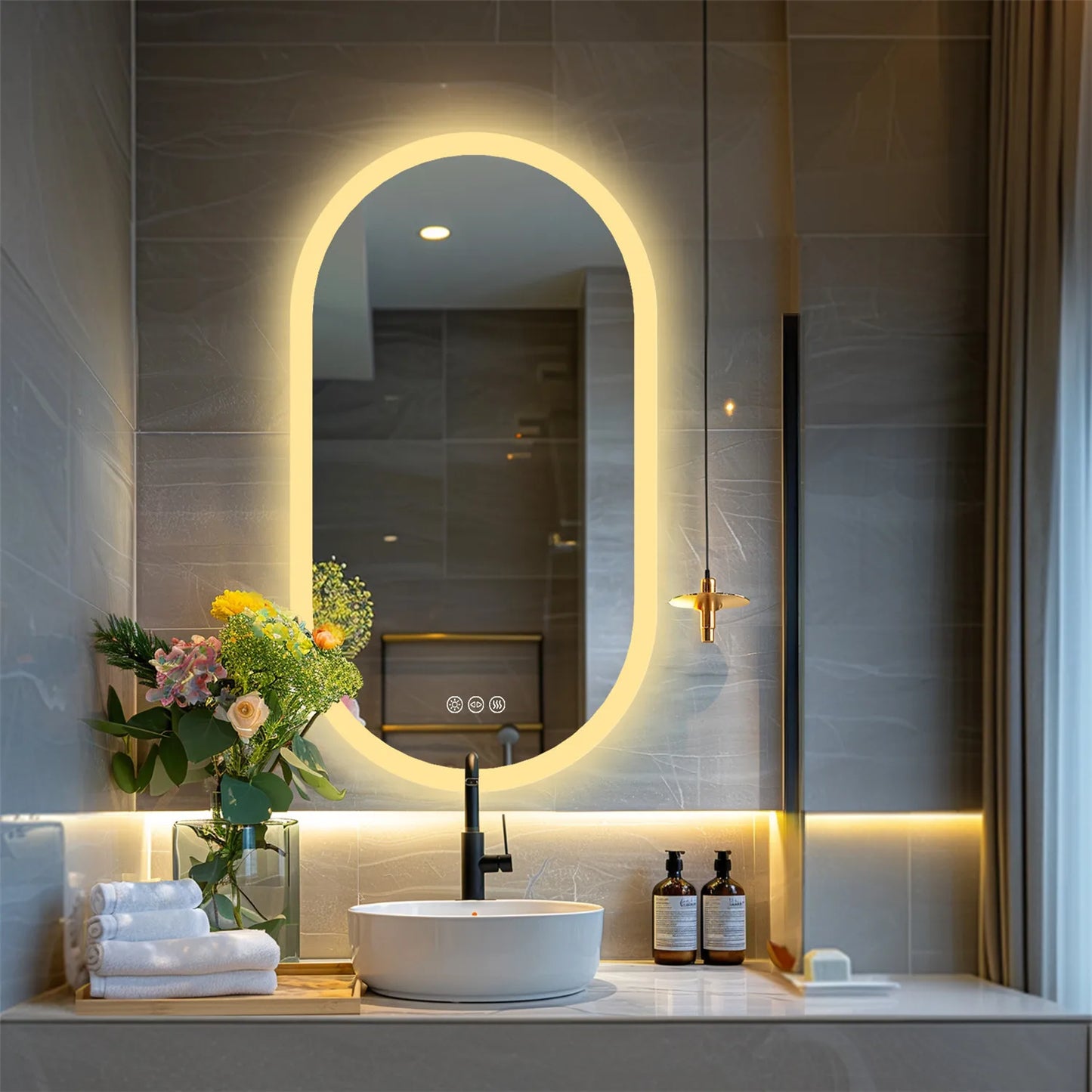 Backlit Smart LED Bathroom Mirror Oval Dimmable Anti Fog