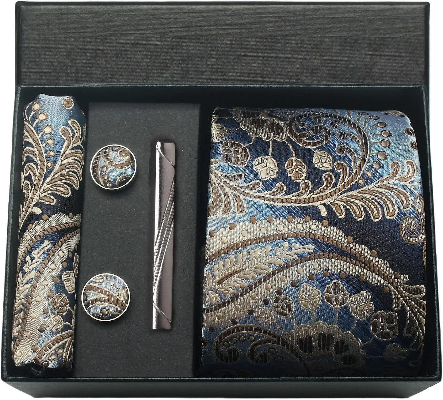 Luxury 100% Silk Paisley Floral Men’s Necktie Set | Business Tie with Matching Pocket Square & Formal Accessories