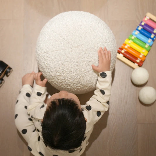 Luna 12 Round Sphere Accent Ball Throw Pillow, Ivory White Boucle