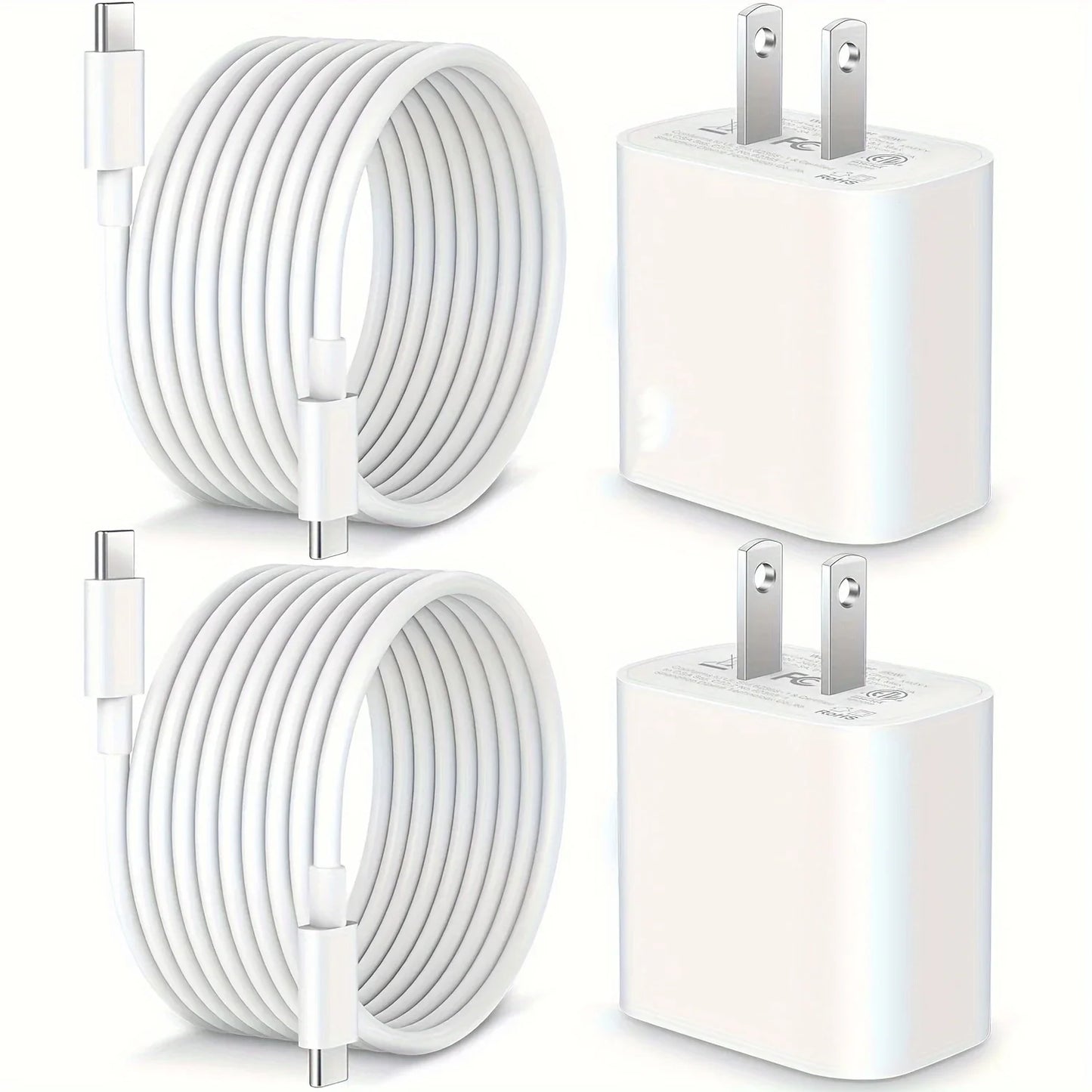 20W USB C Fast Charging Block for iPad, 2Pack Type C Wall Charger with 6FT C to C Cable for iPhone 15/Plus/Pro/Max