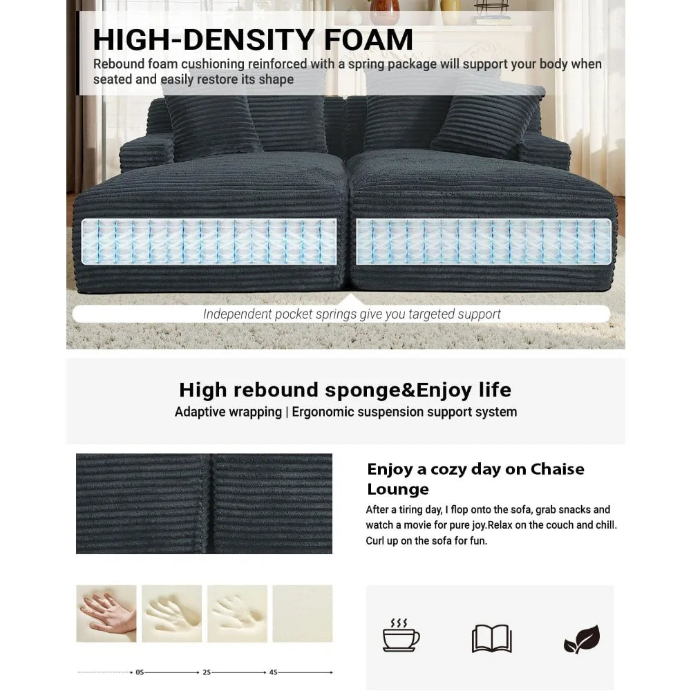 79 Inches Oversized Sectional Double Chaise Lounges Indoor, Corduroy Upholstered Boneless Cloud Stupendous Oversized Chaise Loun