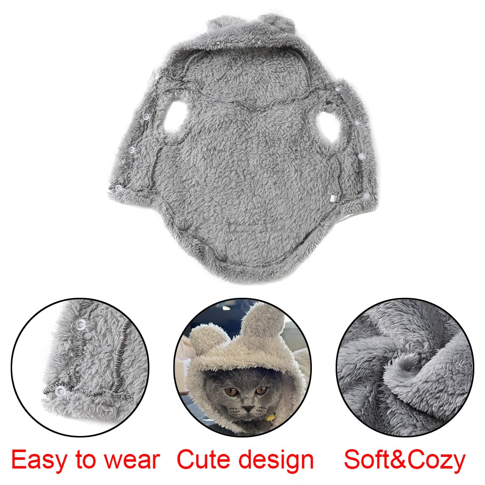 Cute Bear Ear Hooded Pet Sweater. Warm Fleece Puppy & Cat Winter Hoodie