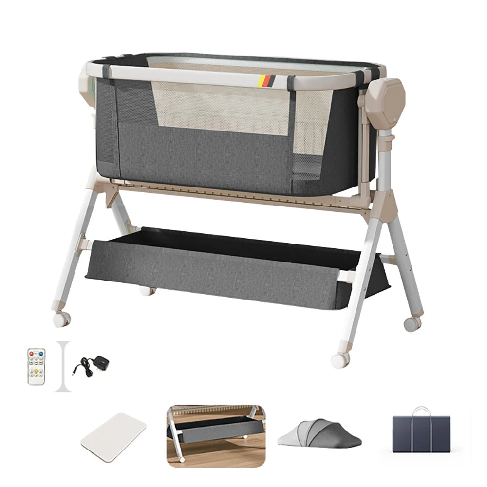Electric Rocking Baby Bassinet & Bedside Sleeper for Newborns with Storage Basket