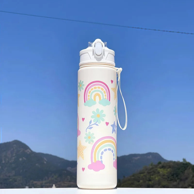 750ml Dinosaur Kids Water Bottle with Straw. Leakproof Sports & School Drinking Cup