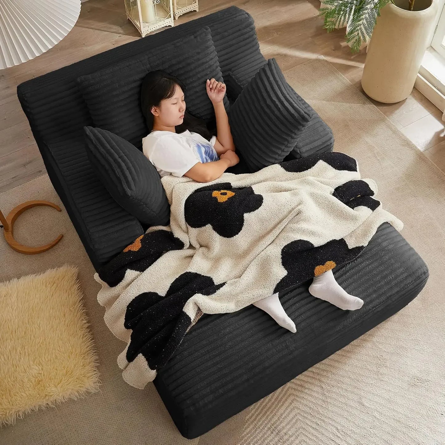 49" Chaise Lounge Indoor, Oversized Chaise Lounge Chair with 3 Comfy Pillows for Living Room Bedroom, Wide Arms Corduroy Fabric