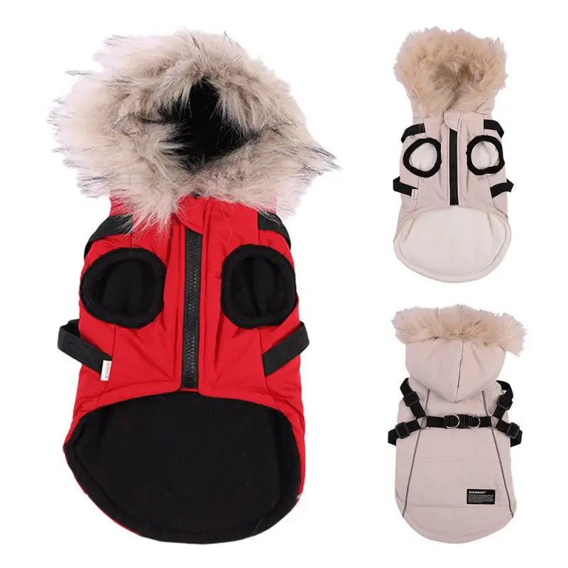 Luxury Hooded Pet Winter Jacket with Built-In Harness