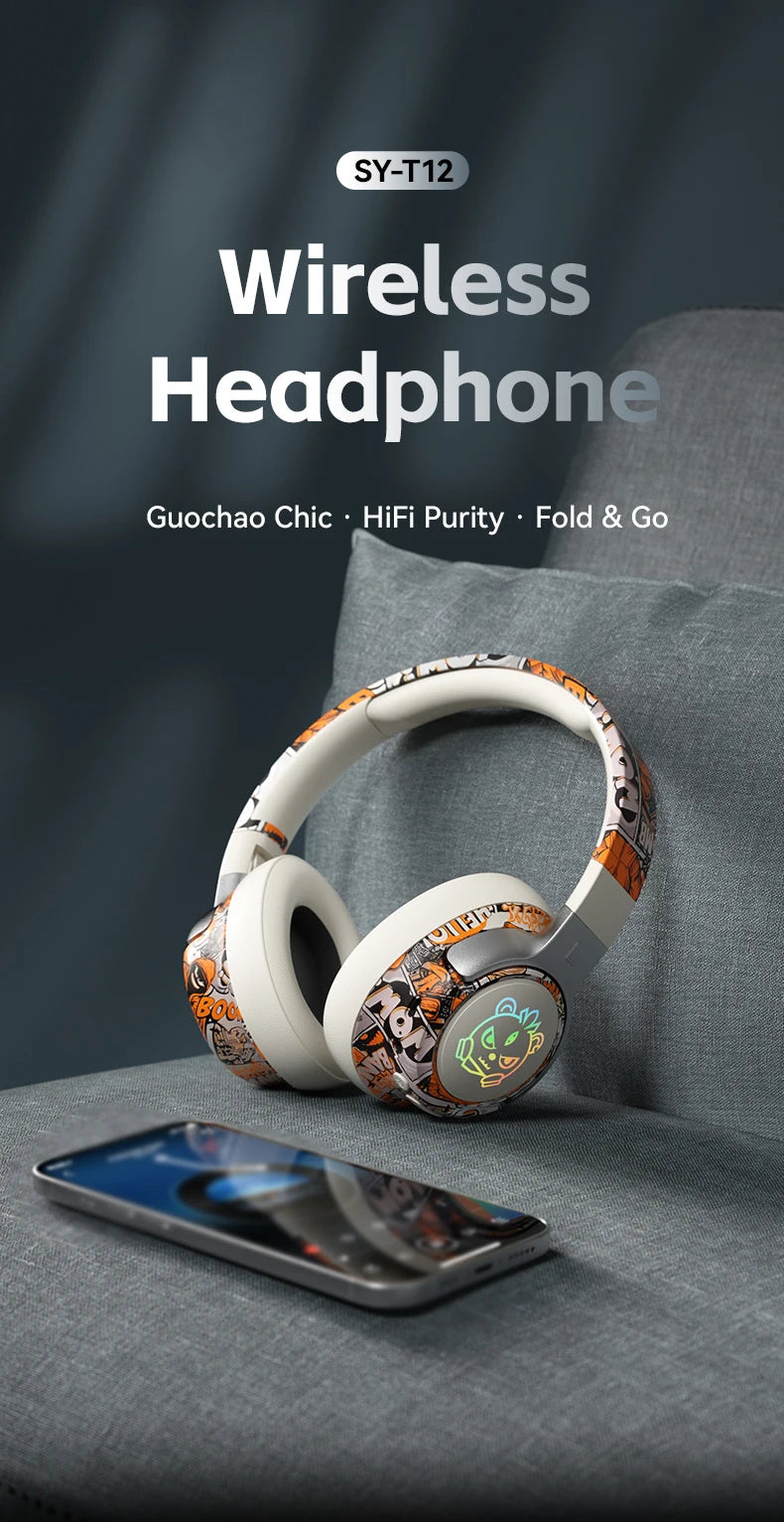 Wireless LED Light-Up Graffiti Style Bluetooth Over-Ear Headphones