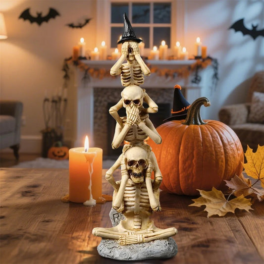 Spooky Halloween Skeleton Tower Trio Figurine Skull Decor