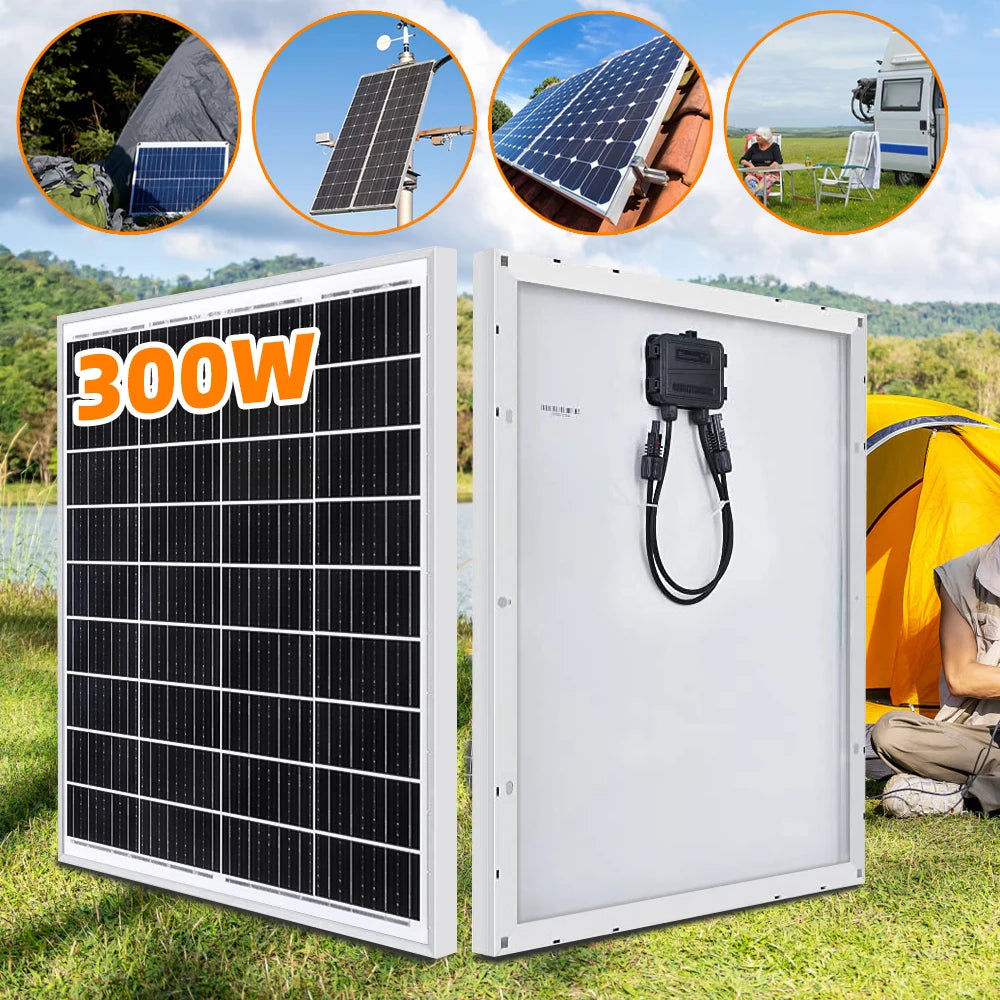 300W Flexible Solar Panel with Durable Aluminum Frame Monocrystalline Silicon Waterproof Solar Panel For Home Farm Boat Camping