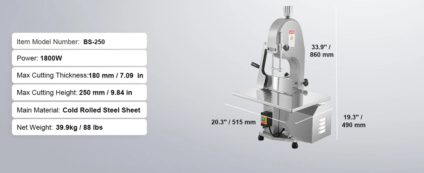SucceBuy Commercial Electric Meat Bandsaw 650W 1800W Stainless Steel Countertop Bone Sawing Machine Frozen Fish Cutter for Pork