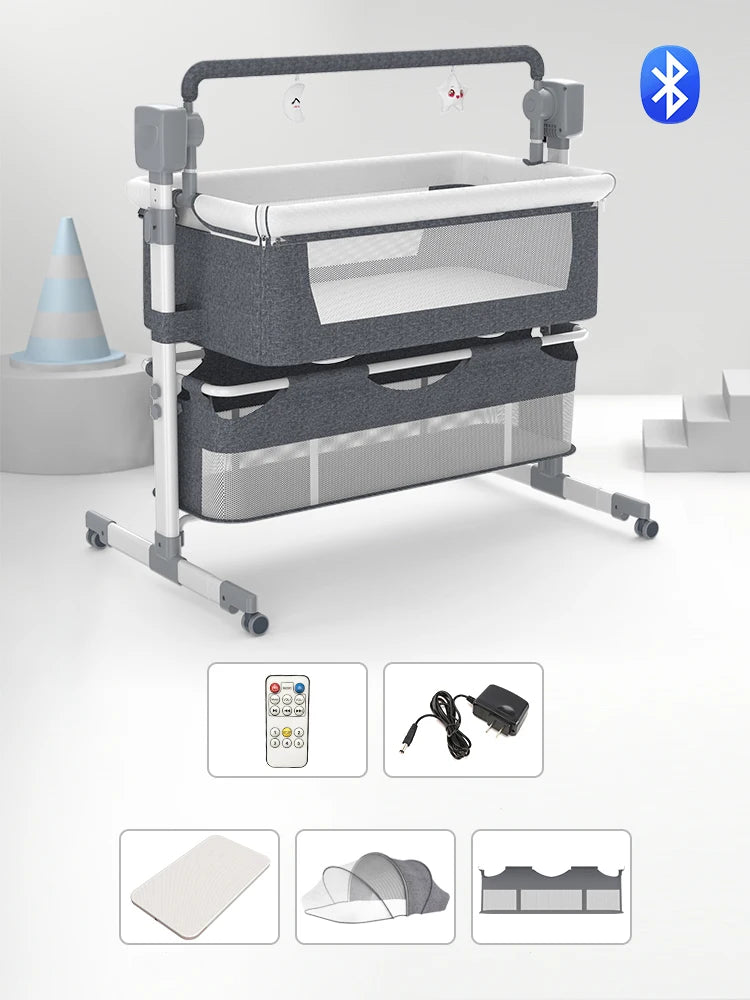 5-in-1 Portable Baby Bassinet with Changing Table, Bedside Sleeper, Storage Shelf & Wheels
