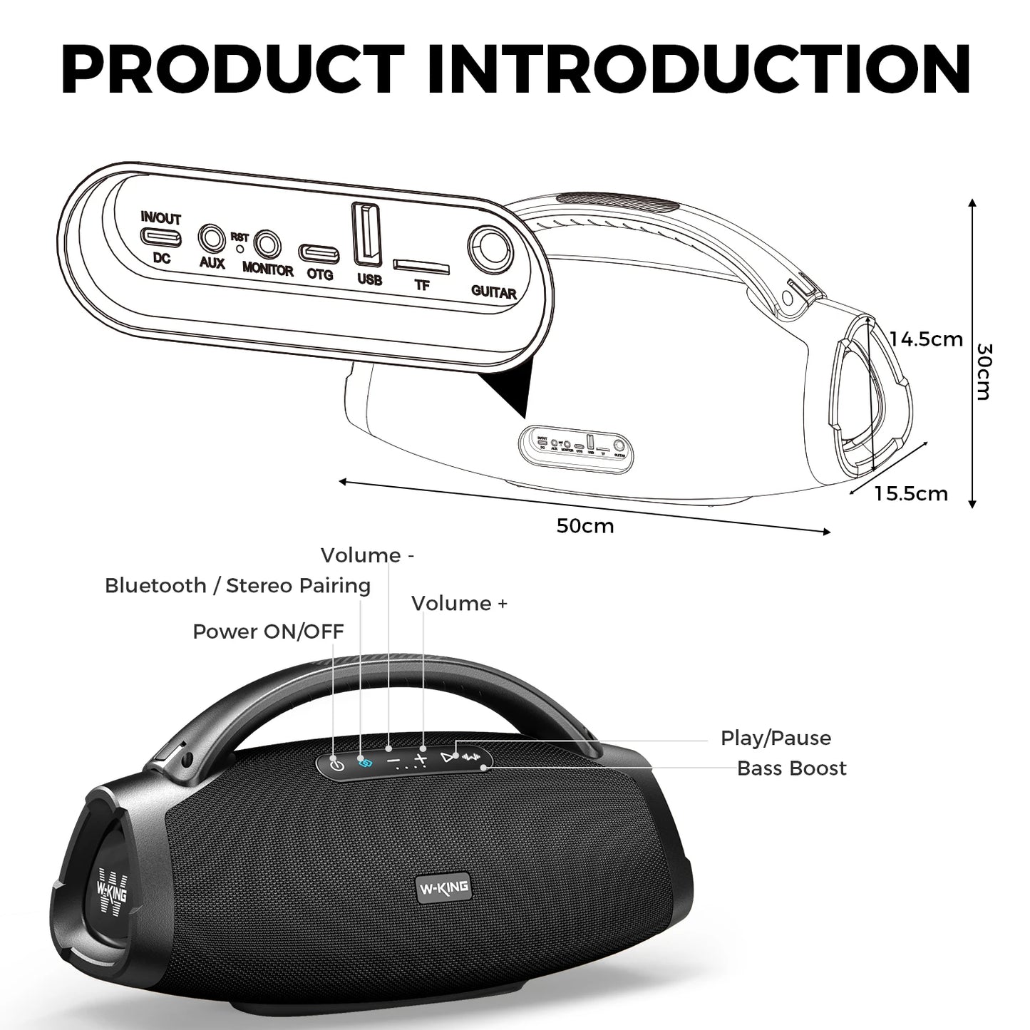 W-KING D20 200W Portable Bluetooth Party Speaker .Deep Bass, Waterproof Outdoor Boombox & Long Battery Life