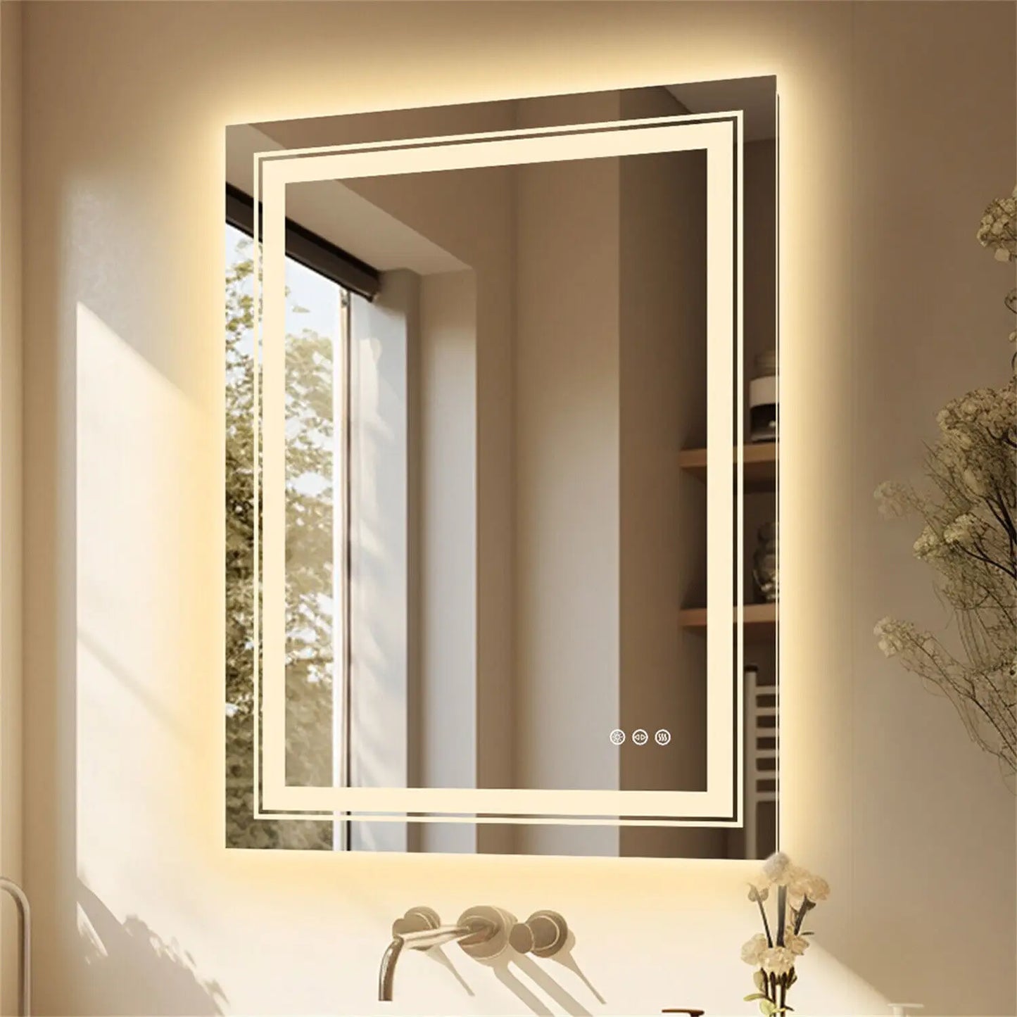 Rectangle LED Wall Mounted Mirror Anti Fog Front Backlit