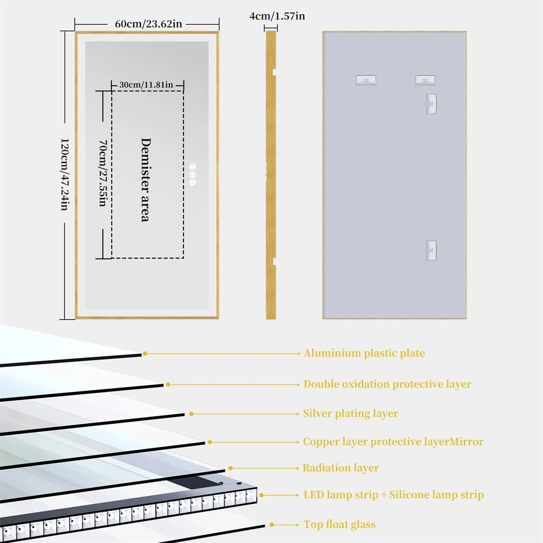 Led Bathroom Mirror Wall Mounted Aluminum Frame Anti Fog