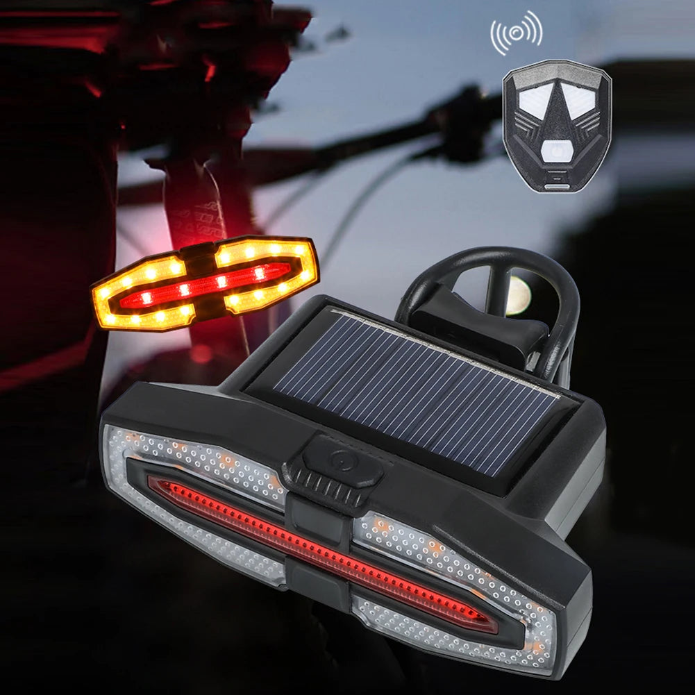 Solar LED Bicycle Turn Taillight with Turn Signals Portable Bike Taillight Remote Control Bicycle Rear Light Bike Accessories