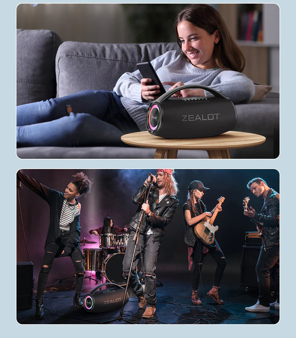 Zealot-S97 80W high power bluetooth speaker portable RGB colorful light waterproof wireless subwoofer 360 stereo surround TWS FM