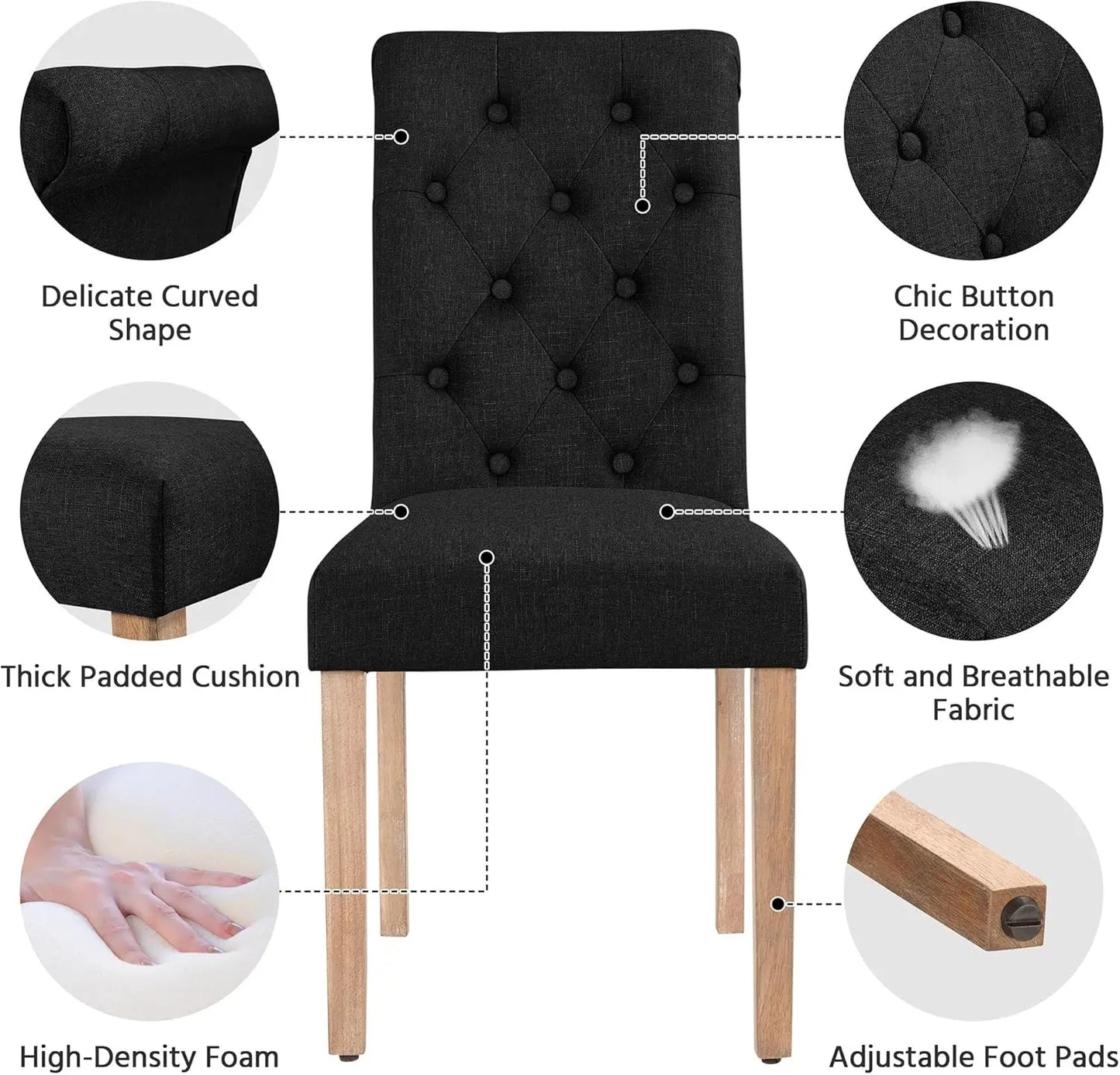 Tufted Dining Chairs Set of 4 Parsons Kitchen Chairs Stylish Dining Room Chair Upholstered Fabric Chairs with Solid Wood Legs