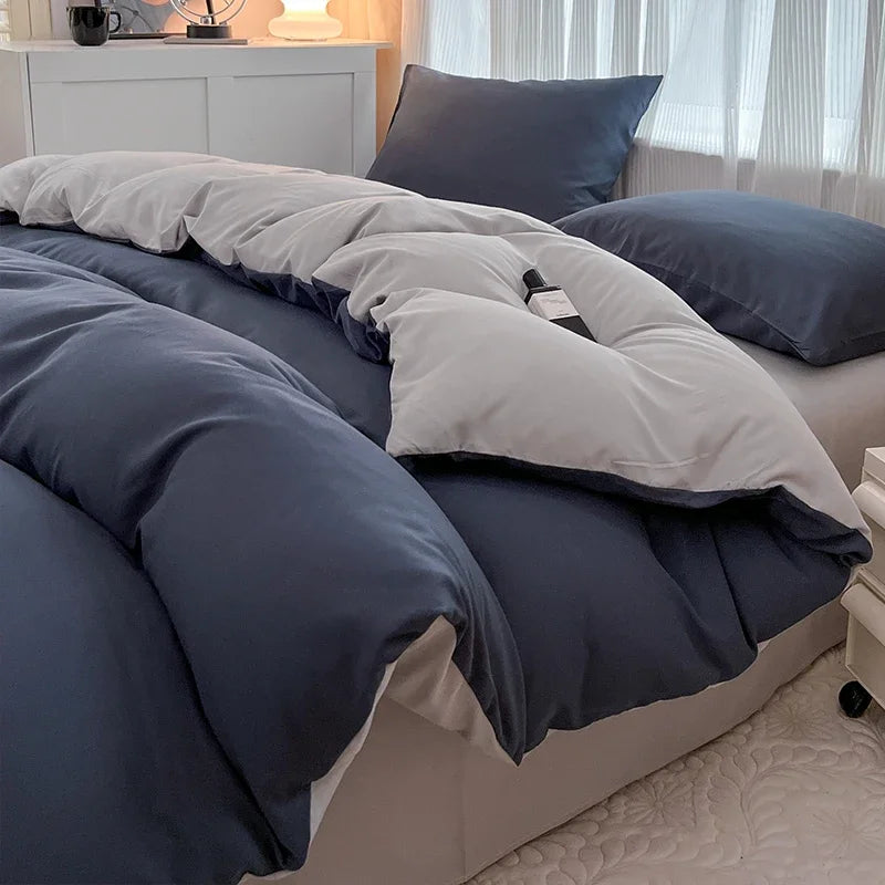 4-Piece Soft Brushed Duvet Cover Set . Solid Color Bedding