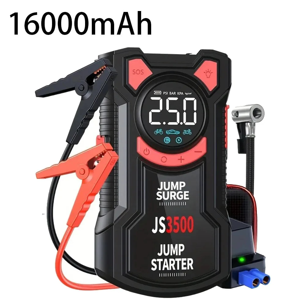 3000A Portable Car Jump Starter with Air Compressor  5-in-1 Battery Booster, Tire Inflator, LED Light & Power Bank