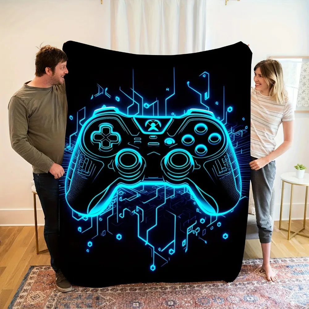 Neon Gaming Controller Fleece Blanket, Cool Gamer Style Throw Blanket Soft Cozy for All Seasons Gaming Nooks & Teen Room Decor
