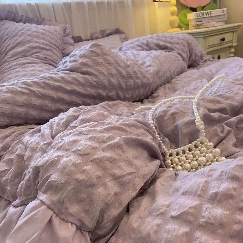 Romantic Ruffled Solid Color Bedding Set