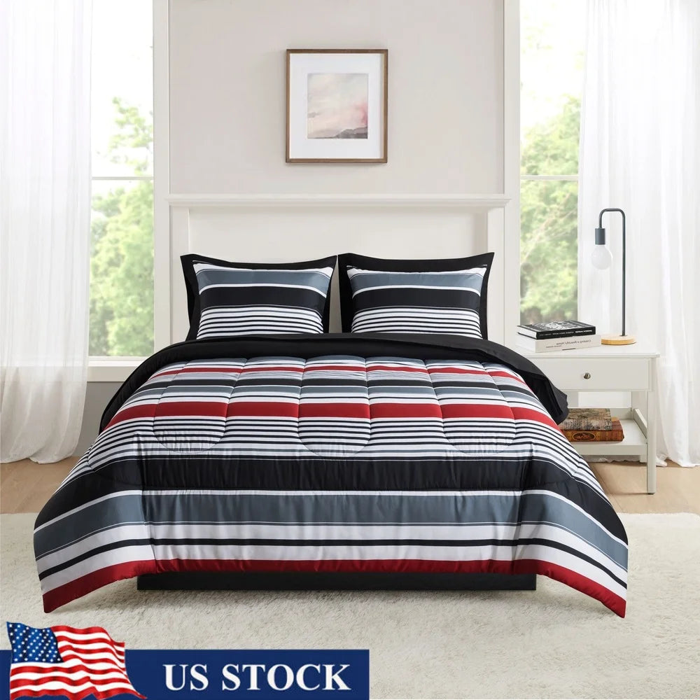 7 Piece Reversible Queen Bedding Set Soft Polyester