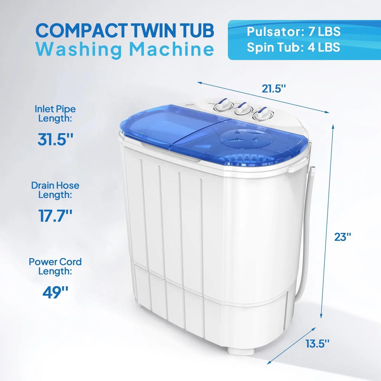 Compact Twin Tub Portable Washing Machine with Spin Dryer for Apartments, Dorms, RVs & Small Spaces