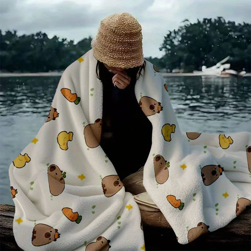 Cute Capybara Flannel Blanket .Soft Cozy Animal Throw for Bed, Sofa & Travel