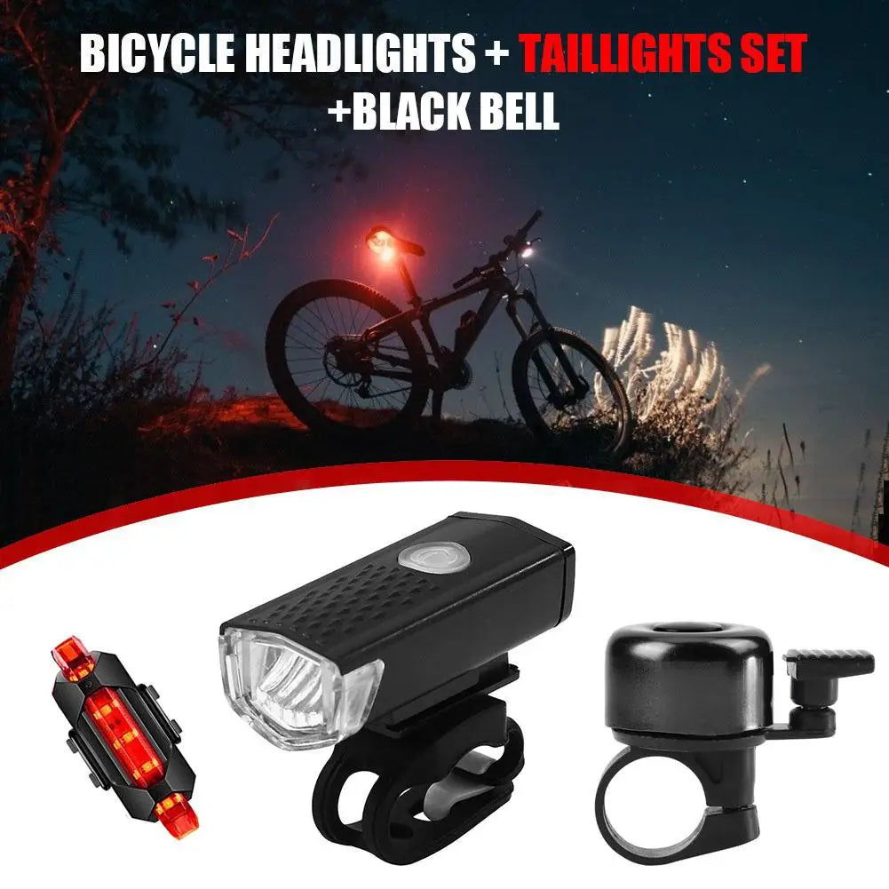 Portable Mountain Bike Front And Rear LED Lights With Bell