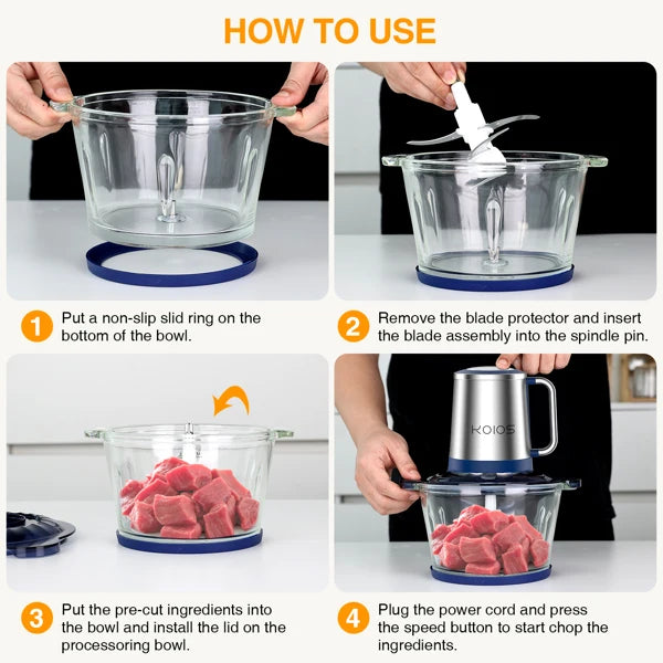 Food Processor & Meat Grinder, 8 Cup Food Processor Mini Electric, 2L 300W Food Chopper for Kitchen