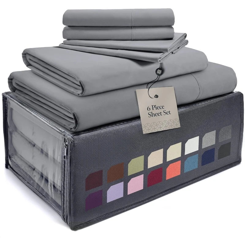 Luxury Queen 6 Piece Sheet Set With Elastic Wrinkle Free