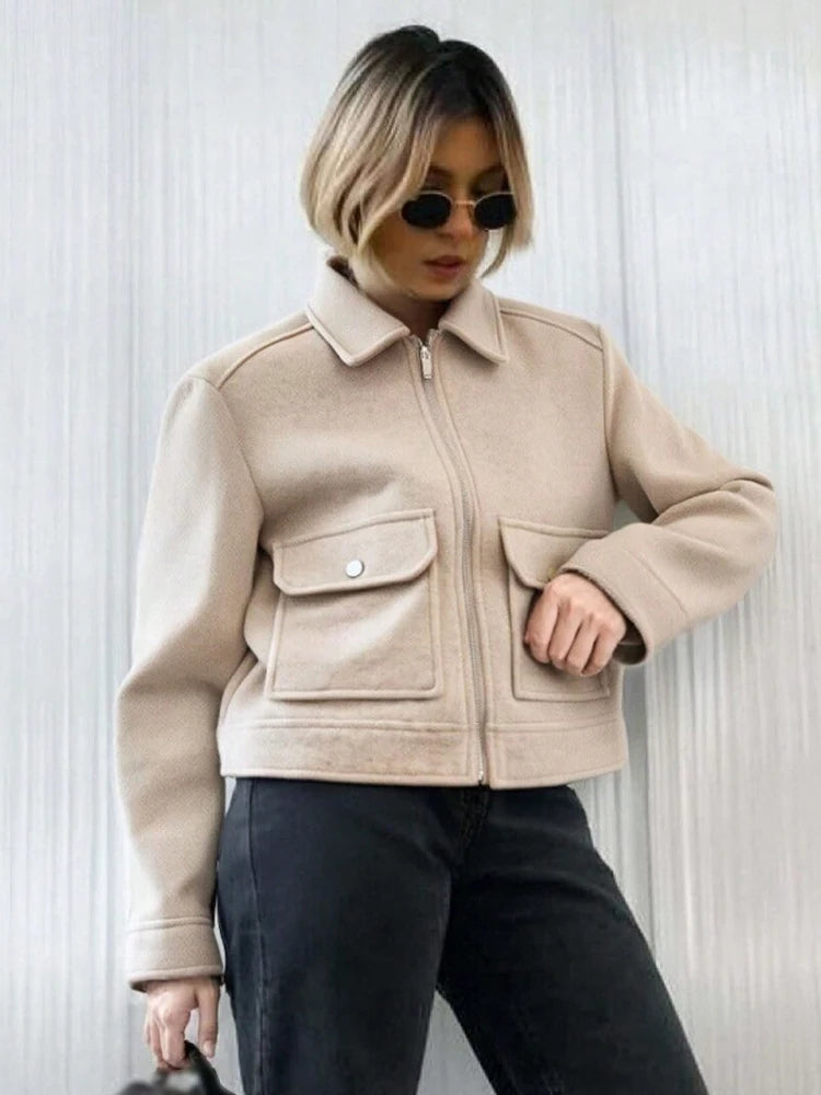 Women's Corduroy Zip-Up Jacket – Casual Long Sleeve Winter Coat with Stand Collar