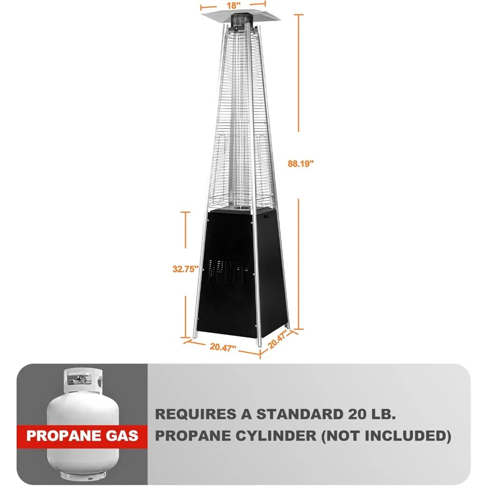 Outdoor Propane Patio Heater, 48,000 BTU Pyramid Outdoor Heater with Wheels, Hammered Bronze Tower Propane Heater with Quartz
