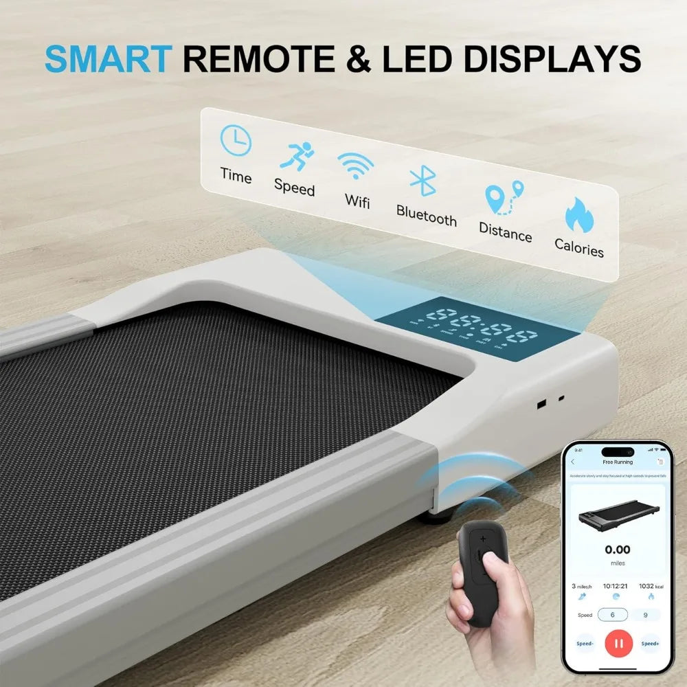 Walking Pad Treadmills for Home Office, Under Desk Walk Mat with APP and Remote Control, 3 in 1 Portable Exercise Equipment, Com