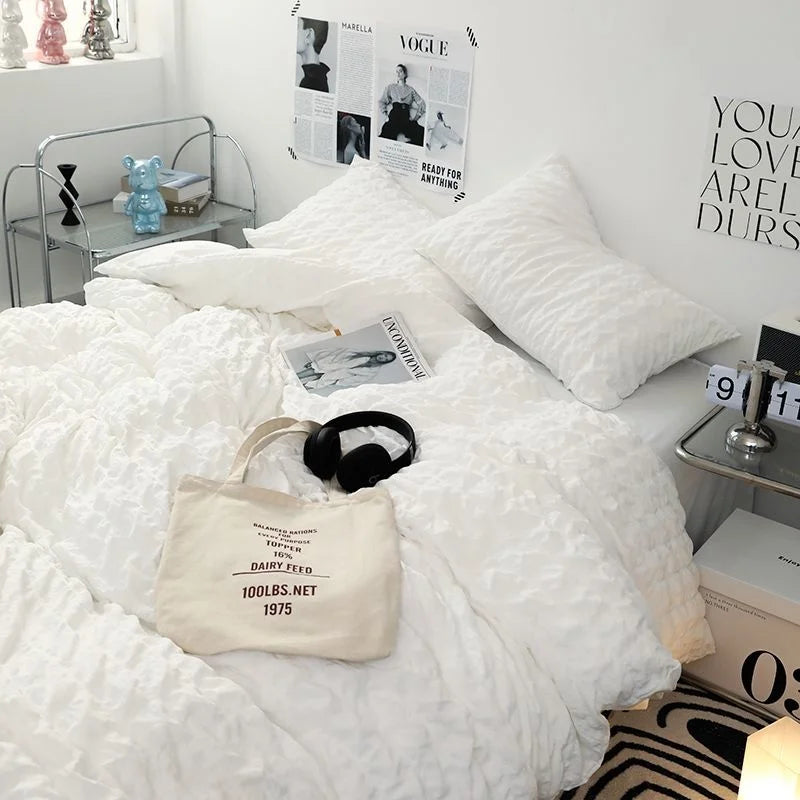 Romantic Ruffled Solid Color Bedding Set