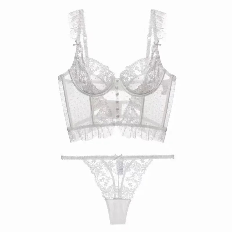 Women's Floral Lace Babydoll Lingerie Set. Sheer Nightdress with Matching Panties