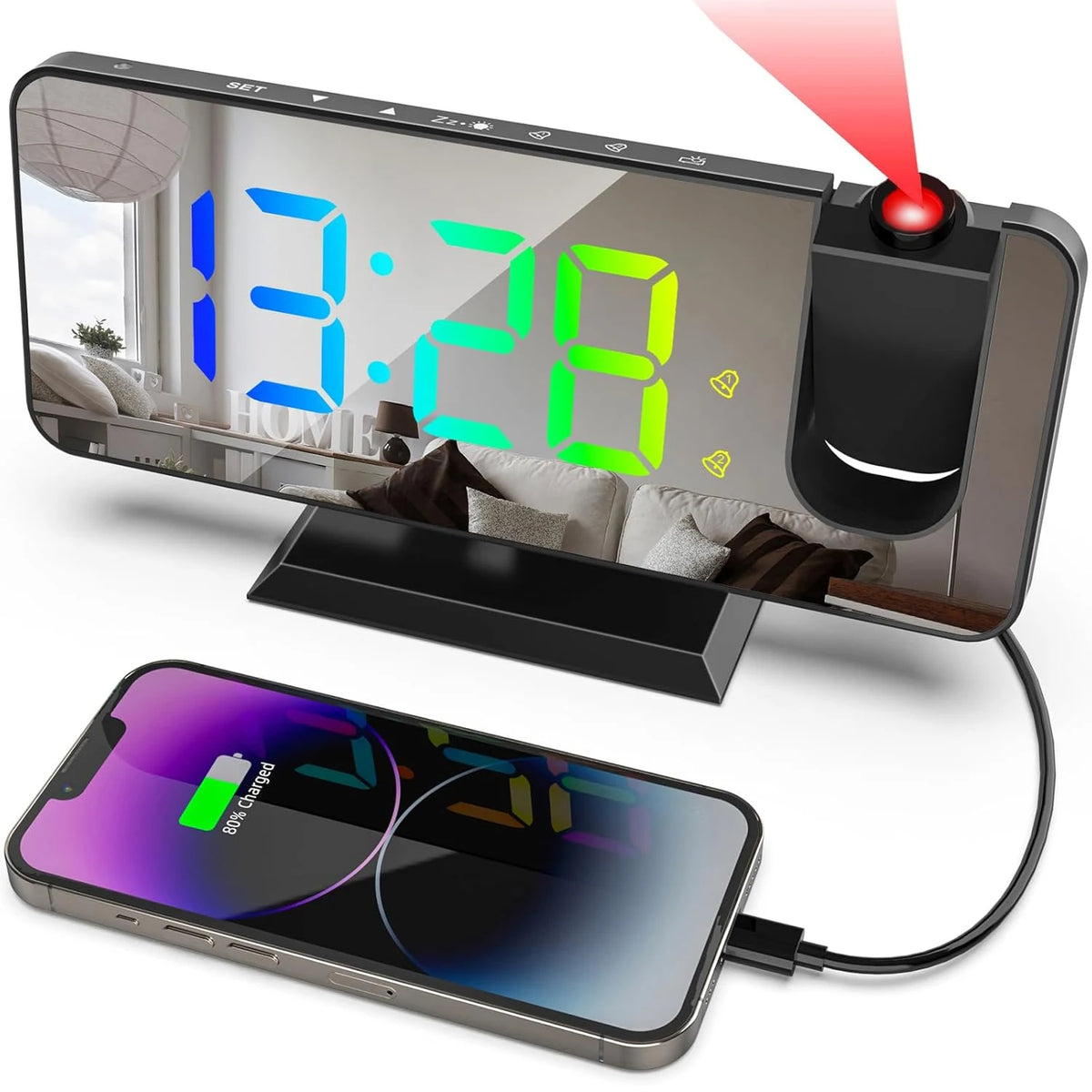 Multifunction LED Mirror Alarm Clock | Wireless Charging Display Clock