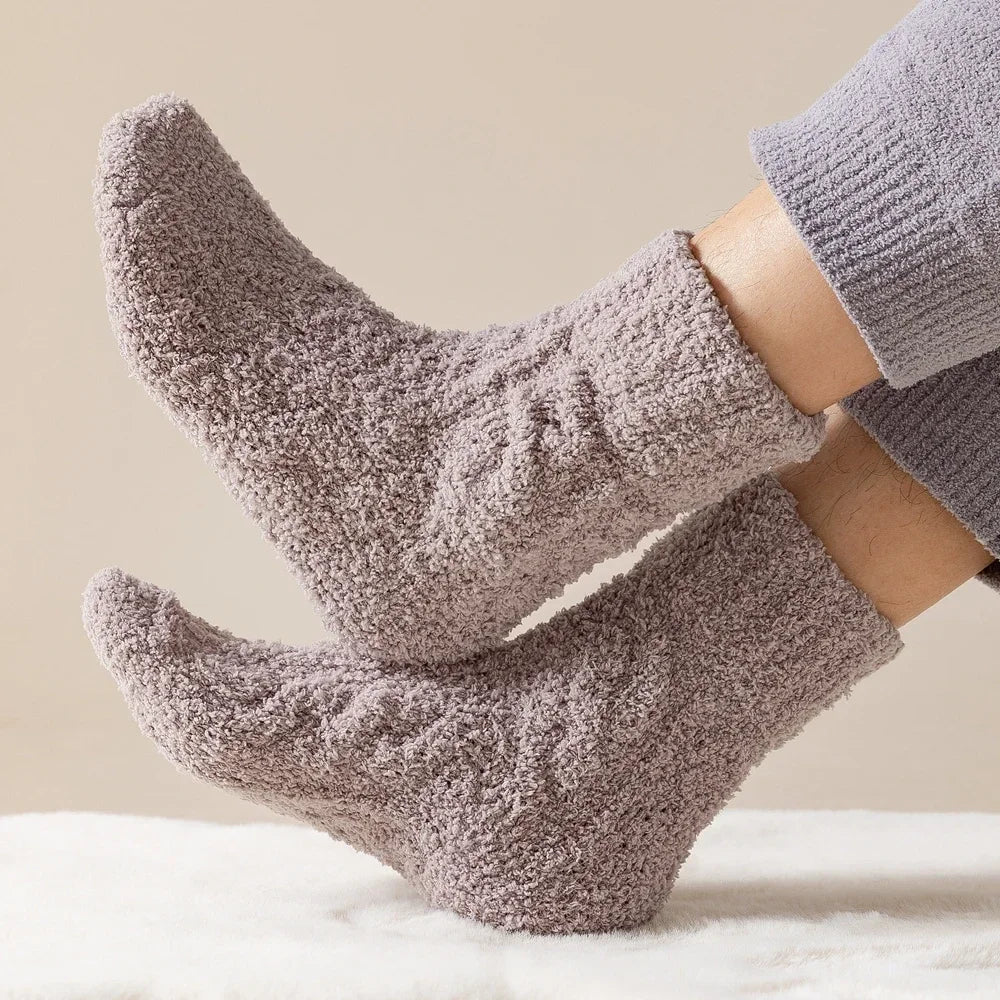 5 Pairs Thick Warm Winter Socks Men Coral Fleece Thermal High Quality Middle Tube Cozy Fluffy Sleeping Socks