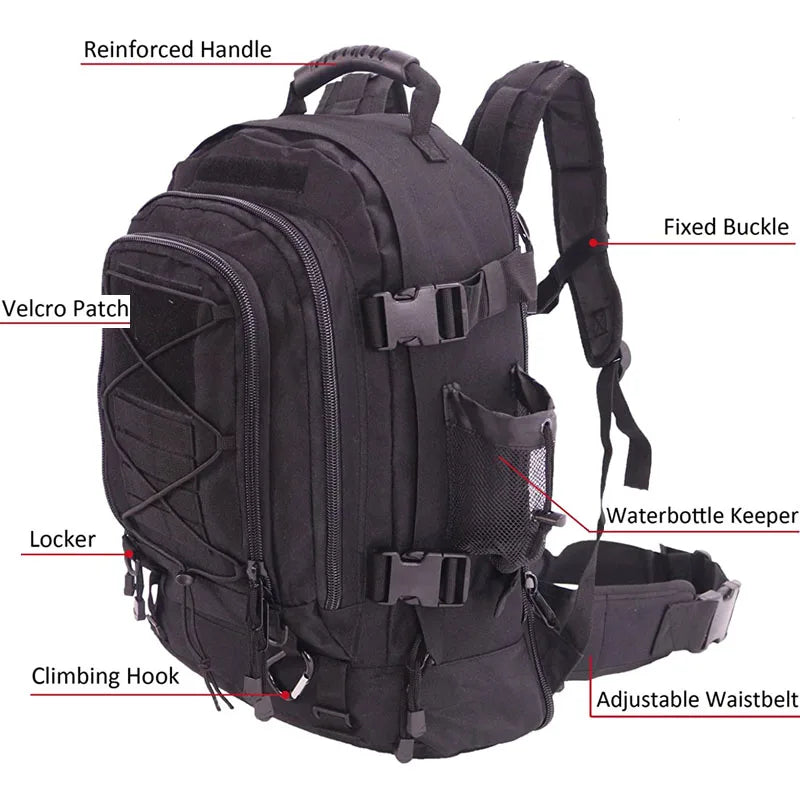 60L Tactical Hiking Backpack with MOLLE Webbing