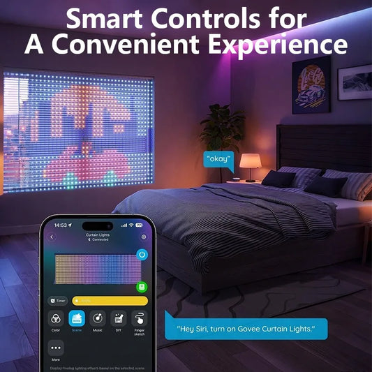 MIMIRGB 400LED Smart Curtain Lights With music sync and app control USB powered string lightsRGBIC Color Changing Holiday Lights