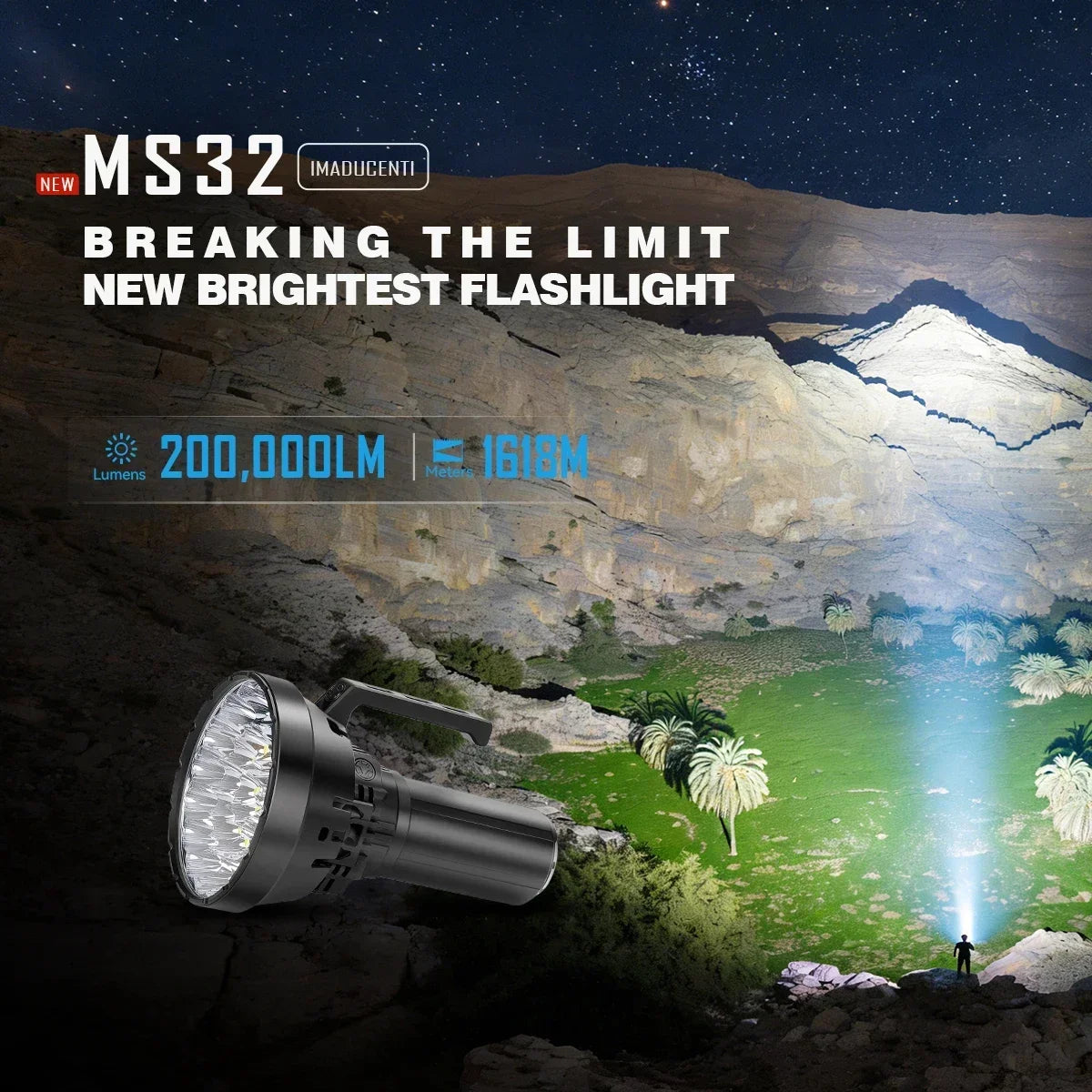 IMALENT MS32 200,000 Lumen Rechargeable Flashlight – Ultra Bright Long Range Searchlight  Product Description