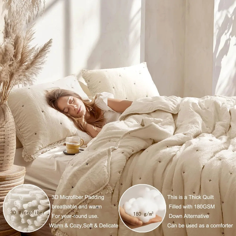 Quilt Set Queen Size - Features Pre-Washed Fabric for Ultra-Softness, Lightweight Yet Plush All-Season Comforter