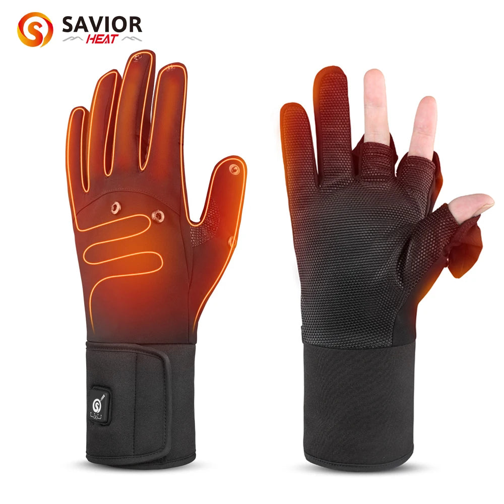 Savior Heated Fishing Gloves Waterproof Windproof 2 Finger