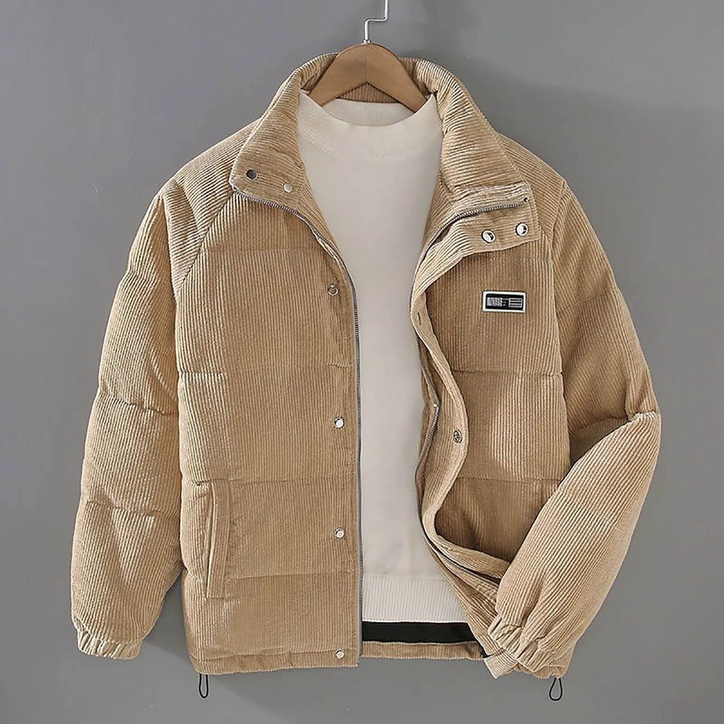 Men’s Winter Corduroy Fleece Jacket .Warm Cotton Padded Casual Coat
