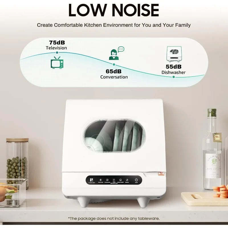 Portable Countertop Dishwasher 158℉ Mini Dishwasher 5 Programs 5L Automatic Dishwashing Machine 360° Spray Deep Cleaning Compact