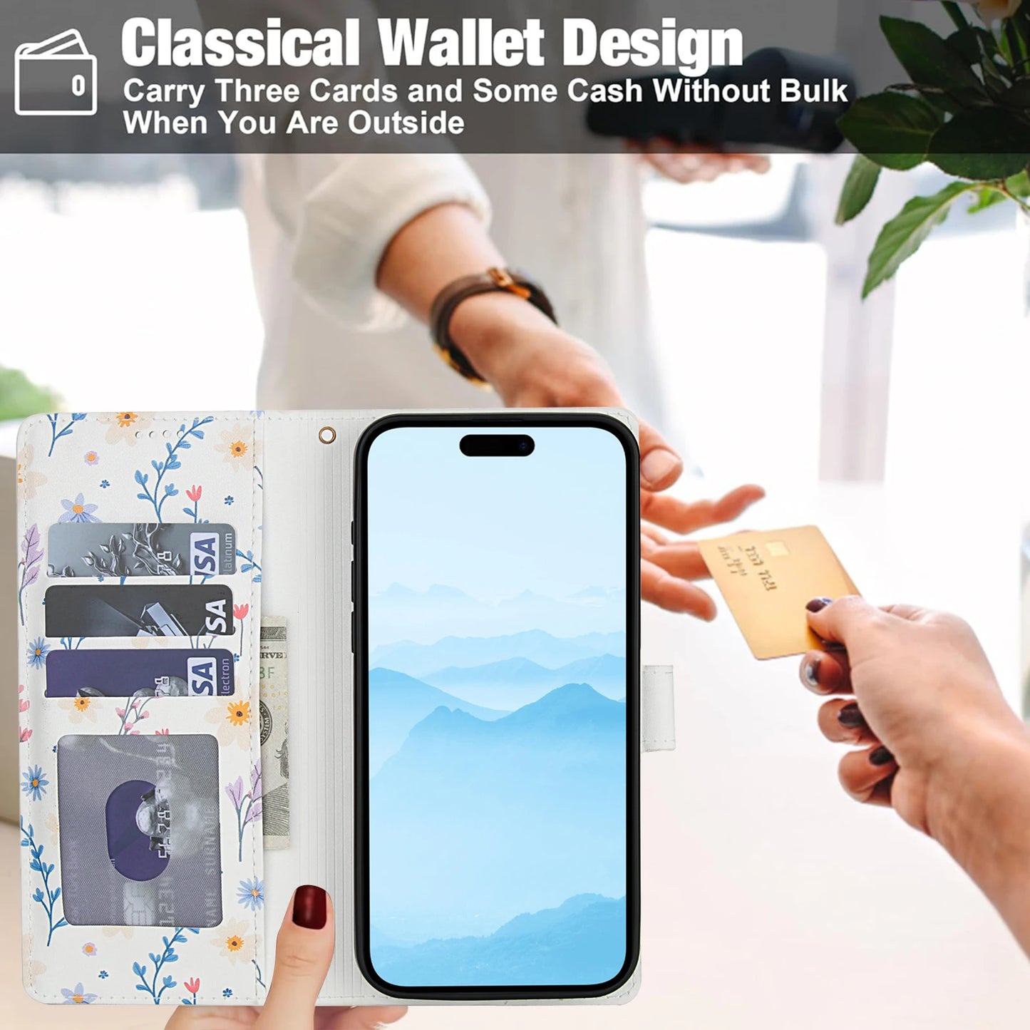 Luxury Floral Leather Wallet Case for iPhone Magnetic Shockproof Card Holder Phone Case