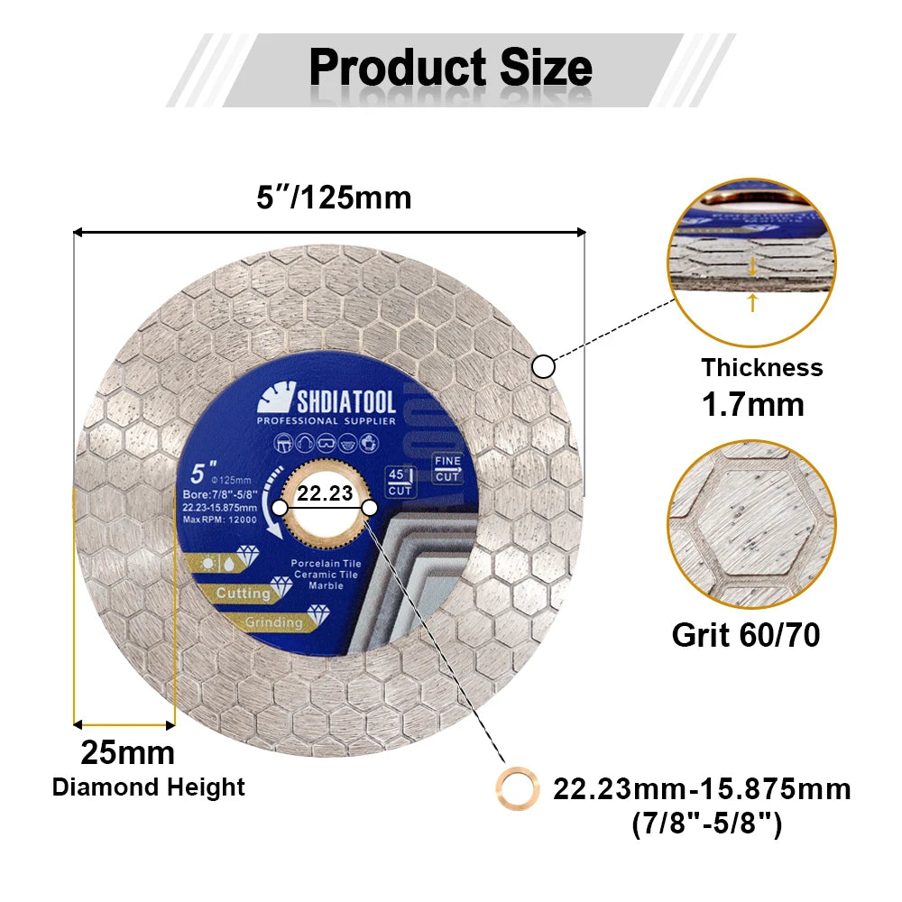 SHDIATOOL 2Pcs Dia125mm Double-sided Cutting Disc Diamond Saw Blade Grinding Wheel For Ceramic Tile Marble 5inches Cutter Plate