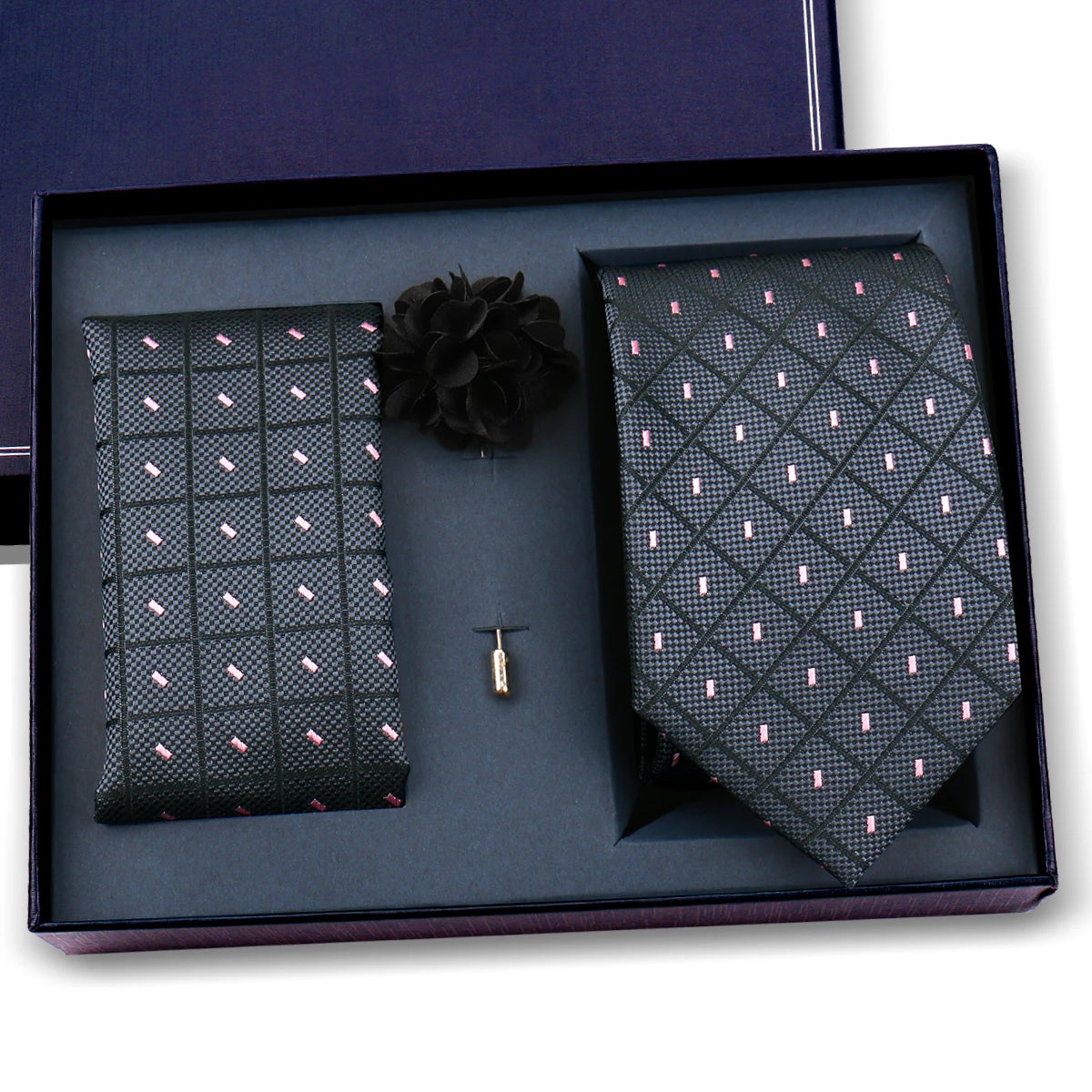 Luxury Men’s Paisley Necktie Gift Set. Silk Tie, Pocket Square, Cufflinks & Gift Box for Weddings & Business