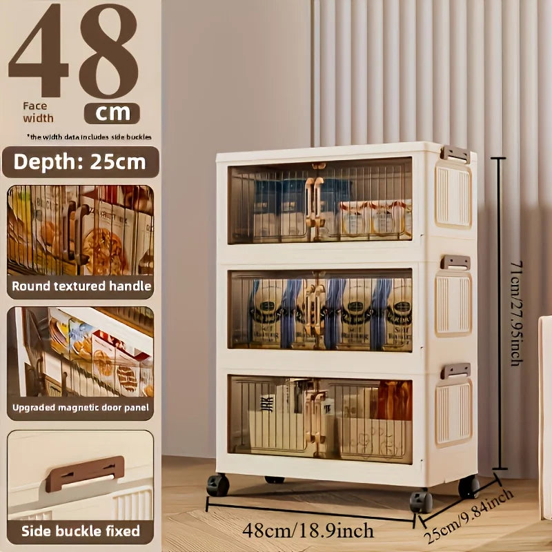3/4-Tier Foldable Cabinet, Plastic Bins, Portable Wardrobe Organizer, Rolling Stackable Drawers. For Bedroom, Living Rm, Office,