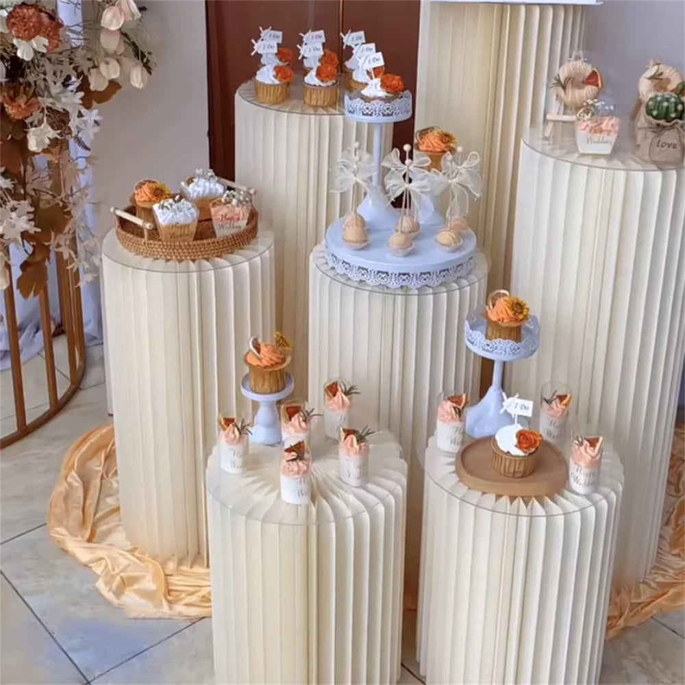 Paper Folding Cylinder Display Rack – Elegant Dessert, Cupcake & Party Favor Display Stand for Weddings, Birthdays & Special Events